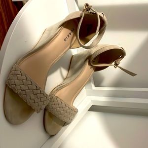 LIGHT BONE FAUX SUEDE ANKLE STRAP DEMI WEDGE 10W